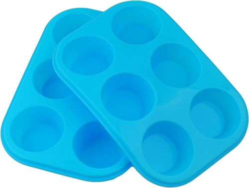 Kalanka-Lot De 2 Moules À Muffins En Silicone Anti-Adhésif 6 Moules (Bleu), Moule En Silicone Pour Chocolat, Bombes De Chocolat Chaud, Gelée De Fête, Glaçons, Gâteaux Ou Desserts Similaires