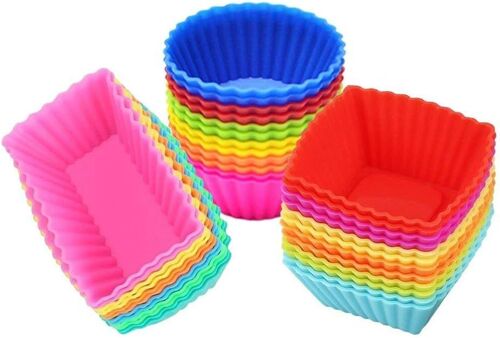 Kalanka-Blufied Lot De 24 Moules À Cupcakes En Silicone Réutilisables Antiadhésifs Pour Gâteaux, Glaces, Puddings, Gelées, 3 Formes Aléatoires De Couleurs Arc-En-Ciel