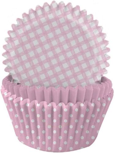 Kalanka-Lot De 75 Caissettes À Cupcakes En Papier Sulfurisé Résistant À La Graisse Rose Pastel À Pois Et Vichy