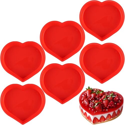 Kalanka-Lot De 6 Moules En Silicone En Forme De Coeur, 25 Cm, Antiadhésif, Rouge, Forme De Coeur
