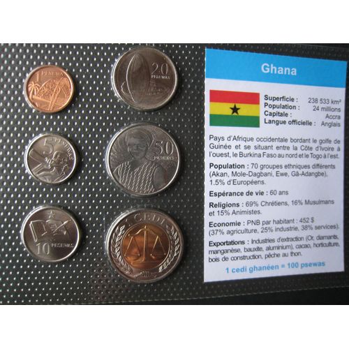 Lot/Set De 6 Pièces De Monnaie Neuves 1 - 5 - 10 - 20 - 50 Psewas - 1 Cedi - Ghana - Afrique Occidentale - 2007