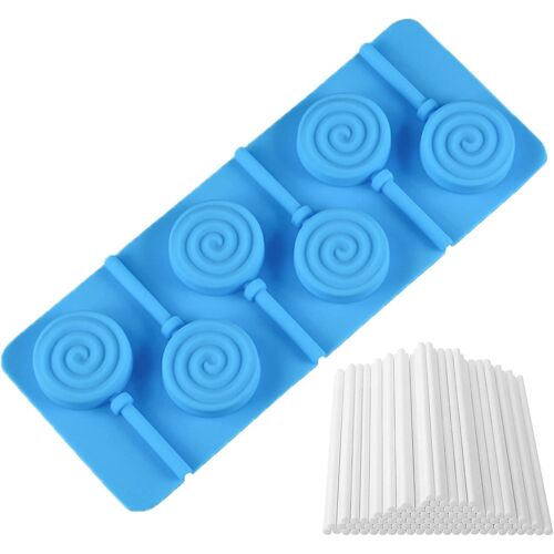 Ershi-Moules À Sucettes En Silicone 6 Cavités Forme De Rainure De Spirale Livré Avec 50 Bâtons - Fabrication De Sucettes Antiadhés[5188]