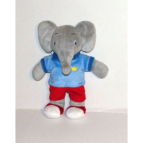 Peluche Babar Son Fils Badou Sonore Musical Doudou Les Aventures De Badou Bleu Rouge 26 Cm