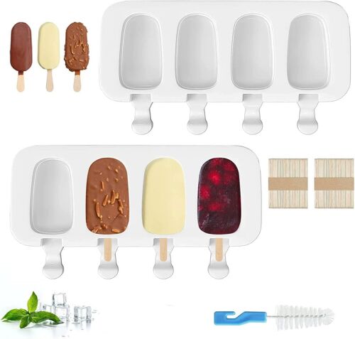 Kalanka-Lot De 8 Moules À Glace En Silicone De Qualité Alimentaire, Sans Bpa, Pour Gâteau, Chocolat, Broyage (Avec 100 Bâtonnets En Bois Et Brosse)