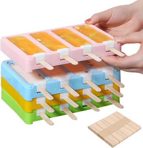 Ershi-4 Pcs Moules À Glace Avec 200 Bâtonnets En Bois, Créateur De Mini Glaces Empilables À 4 Compartiments Avec Couvercles, Bac À[2120]