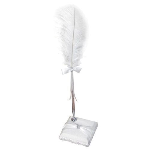 Xm Stylo Plume Avec Support Mariage Livre D'or Autruche Plume Plume Plume Stylo Blanc