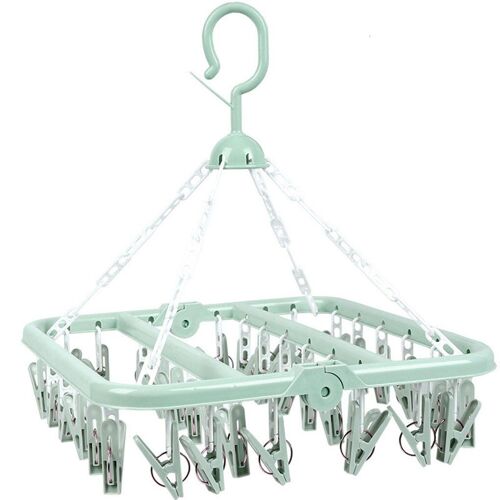Cintre pliant en plastique, 32 Clips, pour enfants et adultes, sèche linge, coupe vent, sous vêtements, support de séchage