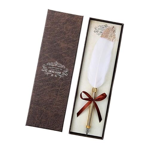 Stylo À Plume Blanche Rétro, Pour Signature D'entreprise, Avec Boîte-Cadeau, Papeterie, Cadeaux D'anniversaire Pour Couples, Aînés, Enseignants, Vente En Gros