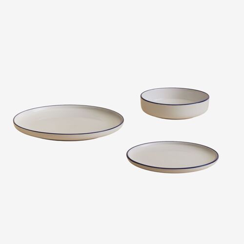 Vaisselle de 12 pièces en grès Ronilena Blanc Gardenia - Bleu Ken