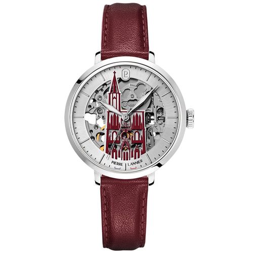 Montre Femme Cathedrale Argenté Cadran Argenté Bracelet Cuir Bordeaux 14 Mm