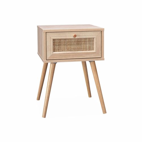 Table De Chevet Effet Bois Et Cannage Avec 1 Tiroir - Bohème