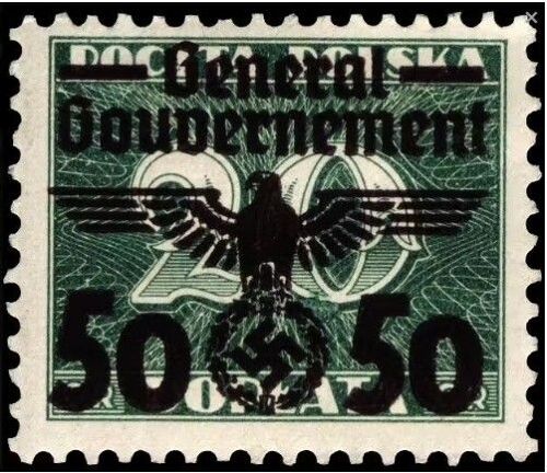 Pologne, Occupation Allemande, Gouvernement Général 1940, Beau Timbre Yvert 51, Timbre Polonais 20gr. Vert, Surchargé Aigle Et Croix Gammée, Et Nouvelle Valeur, Neuf*.