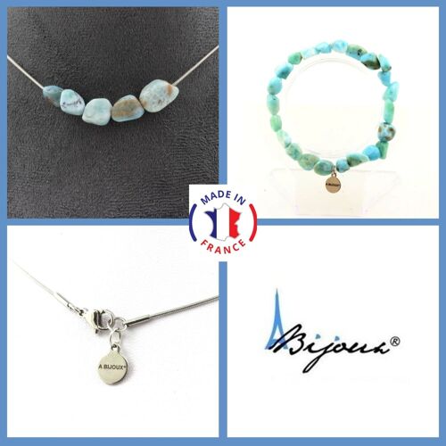 Parure Bijoux Bracelet Collier 5 Perles Larimar De République Taille Personnalisable.