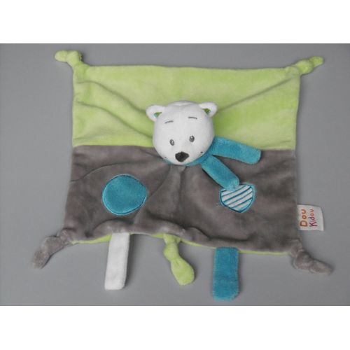 Doudou Ours Plat Vert Gris Bleu Doukidou