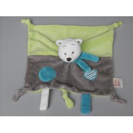 Doudou Ours Plat Vert Gris Bleu Doukidou