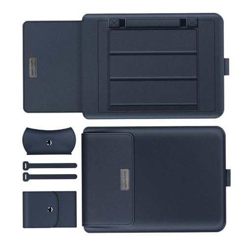 Housse de protection pour ordinateur portable en cuir PU Bleu marine 11-12 pouces