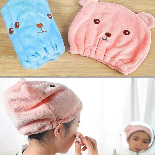 2pcs Soft Absorbant Dry Hair Cap, Mignon Cartoon Bear Super Soft Microfibre Enfants Adulte Séchage Rapide Serviette Tête Enveloppement 