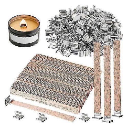 Paquet De 100 Mèches De Bougie En Bois Pour La Fabrication De Bougies, Mèches De Bougie En Bois Éclatées De 6 Pouces / Mèches De Bougie Sans Fumée Avec Clip De Base En Métal Ds