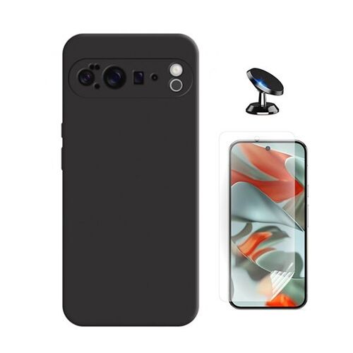 Kit De Film Hydrogel À Coque Complète Avant + Coque En Silicone Liquide + Support Magnétique PHONECARE Pour Google Pixel 10 Pro - Noir
