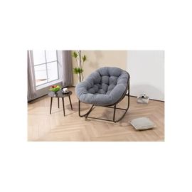 Fauteuil À Bascule D'extérieur En Rotin Avec Dossier, Adapté Aux Porches, Salons, Terrasses Et Jardins, Gris