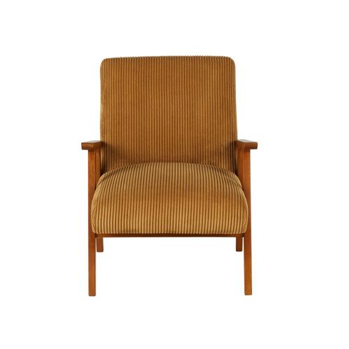 Fauteuil Vintage En Bois De Hêtre Et Velours Côtelé Jaune Moutarde