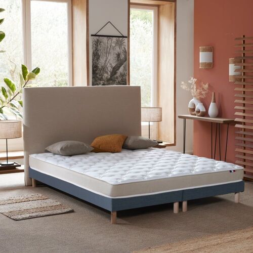 Ensemble matelas accueil latex 3 zones sommier bleu 160x200