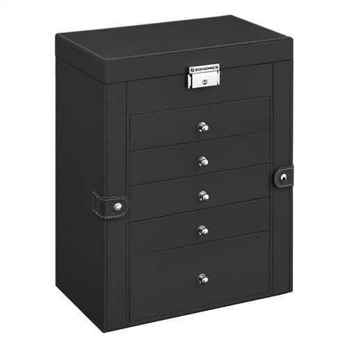 Boîte à bijoux 6 niveaux PU et velours noir