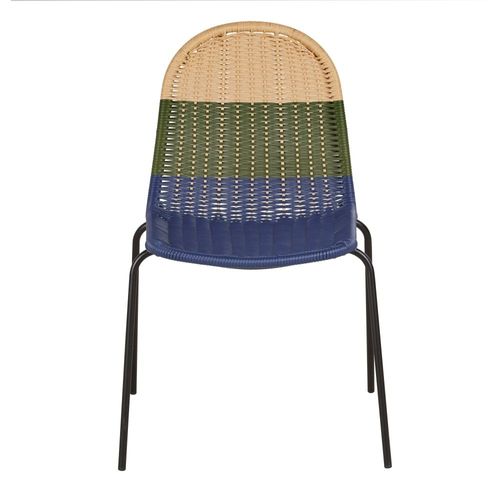 Chaise De Jardin En Acier Noir Et Résine Vert Kaki, Beige Et Bleue