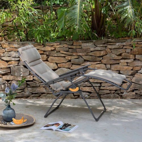 Fauteuil Pliant Matelassé Zéro Gravité En Acier Beige L88xl71xh115