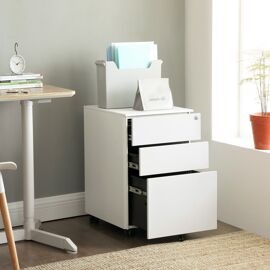 Caisson de bureau 3 tiroirs avec roulettes acier blanc