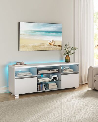 Meuble tv longueur 160 cm 2 portes effet bois blanc