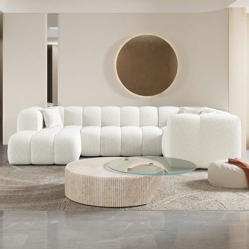 Canapé Panoramique 6 Places En Effet Peau De Mouton Beige