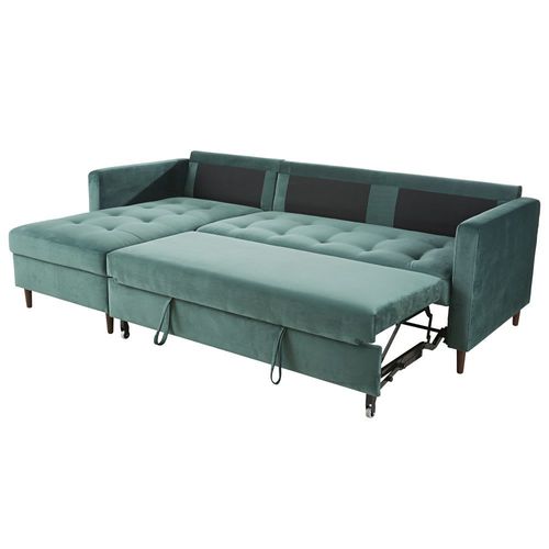 Canapé D'angle Convertible 4 Places En Velours Vert