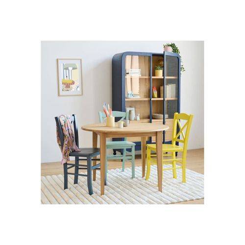 Table Ronde Extensible Bois D105 Avec 1 Allonge Et Pieds Fuseau Chêne