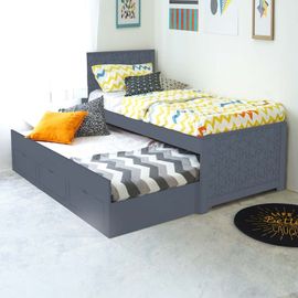 Lit Gigogne Avec Rangement En Bois Gris 90 X 190 Cm