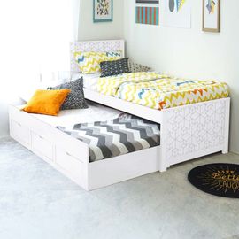 Lit Gigogne Avec Rangement En Bois Blanc 90 X 190 Cm