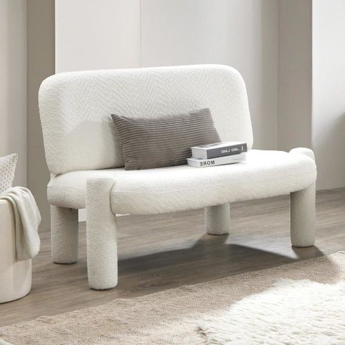 Canapé Droit 2 Places En Effet Peau De Mouton Blanc Écru