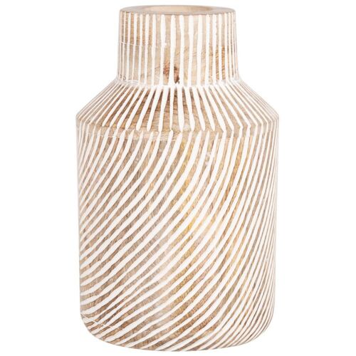Vase en bois de manguier rayé marron et blanc H24