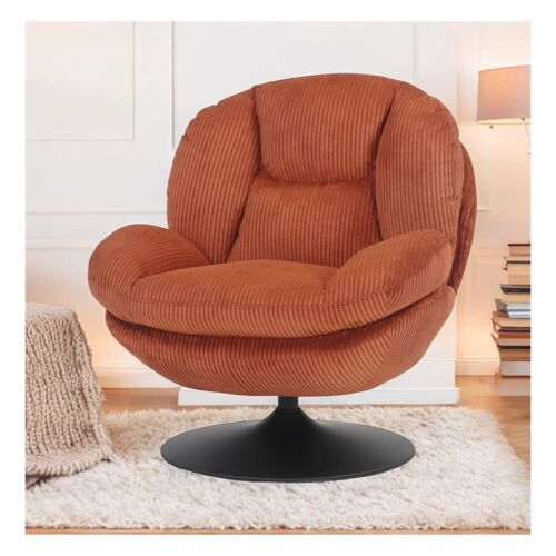 Fauteuil pivotant en velours côtelé terracotta