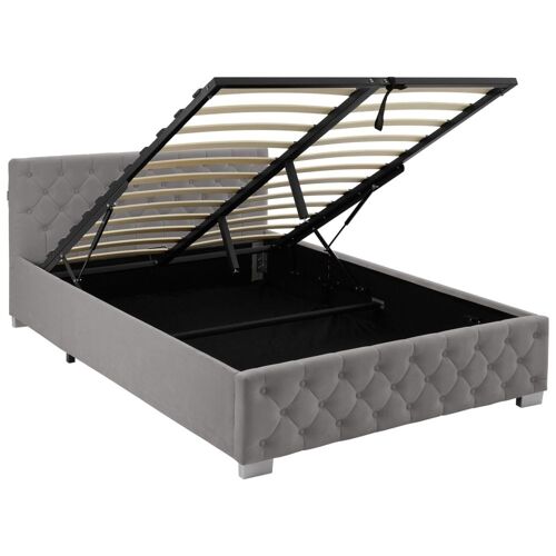 Lit capitonné avec bandes LED et espace de rangement 140x200 gris