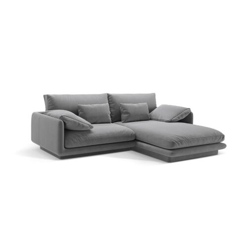 Canapé d'angle droit 3 places en velours gris clair