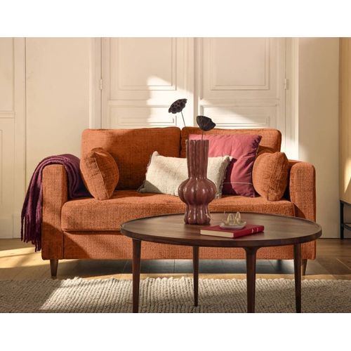 Canapé Droit 2 Places En Velours Texturé Rouille