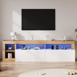 Meuble Tv Moderne Effet Bois Et Blanc 2 Portes Battantes Avec Led