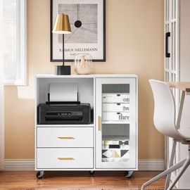 Caisson De Bureau À Roulettes 2 Tiroirs Et 1 Porte Effet Bois Blanc