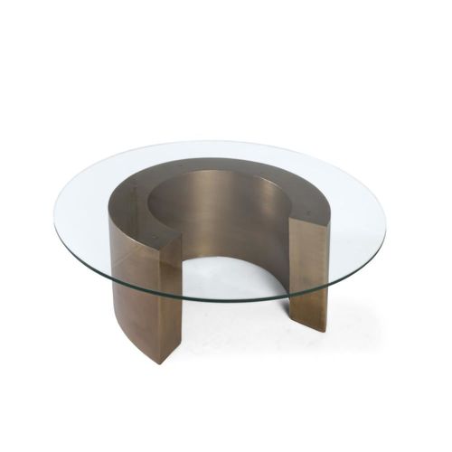 Table Basse Avec Plateau En Verre Circulaire Et Bord Biseauté
