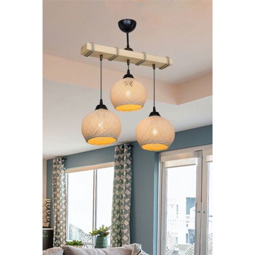 Suspension Luminaire Plafonnier Fiona ¿27 Crème-Naturel 50x20x63cm