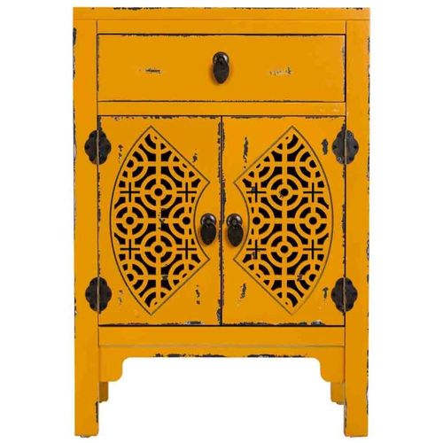 Table De Chevet En Bois Jaune Avec 1 Tiroir Et 2 Portes 48x32x70h Cm