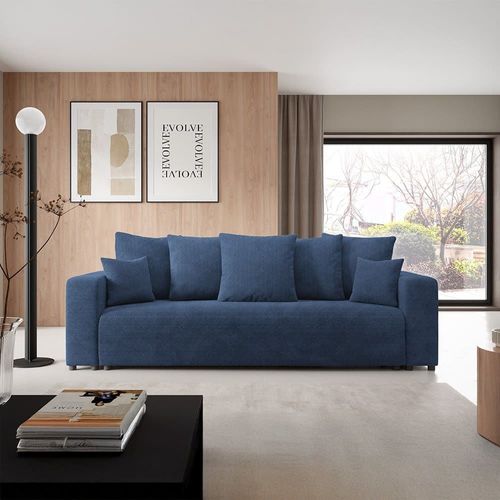 Canapé Droit Convertible 3 Places En Tissu Bleu