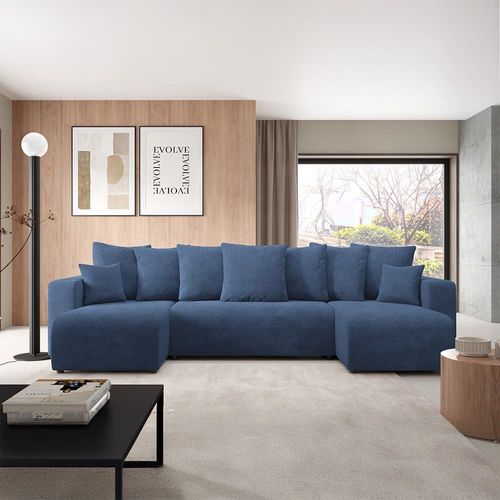 Canapé Panoramique 6 Places En Tissu Bleu