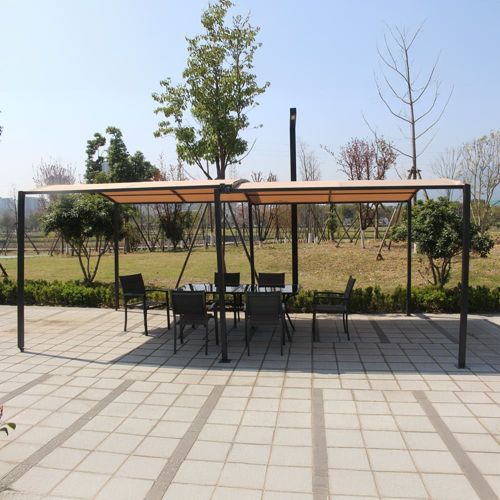 Pergola Coulissante Extensible Et Carport 9m² Jusqu'à 16m² Gris Et Bei